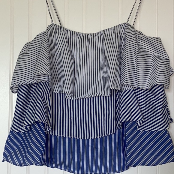 DO + BE Blue Spaghetti Strap Ruffle Top - Picture 2 of 4